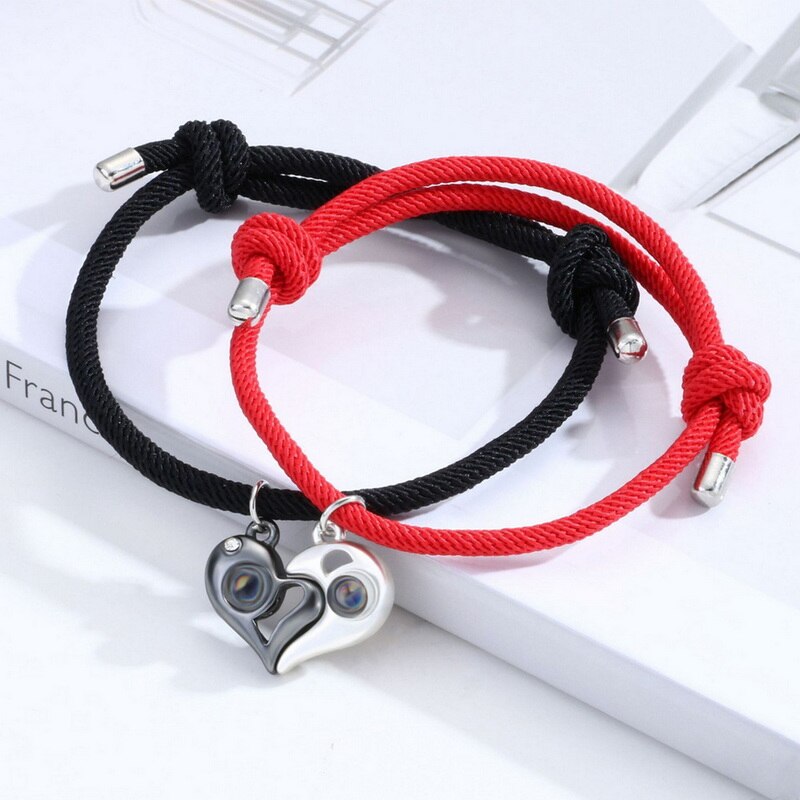 2 Teile/satz Herz Anhänger Magnetische Armbinde Für Frauen Männer Gepaart LGBT Regenbogen Knoten Seil Paar Armbinde Machen Wünschen Karte Schmuck