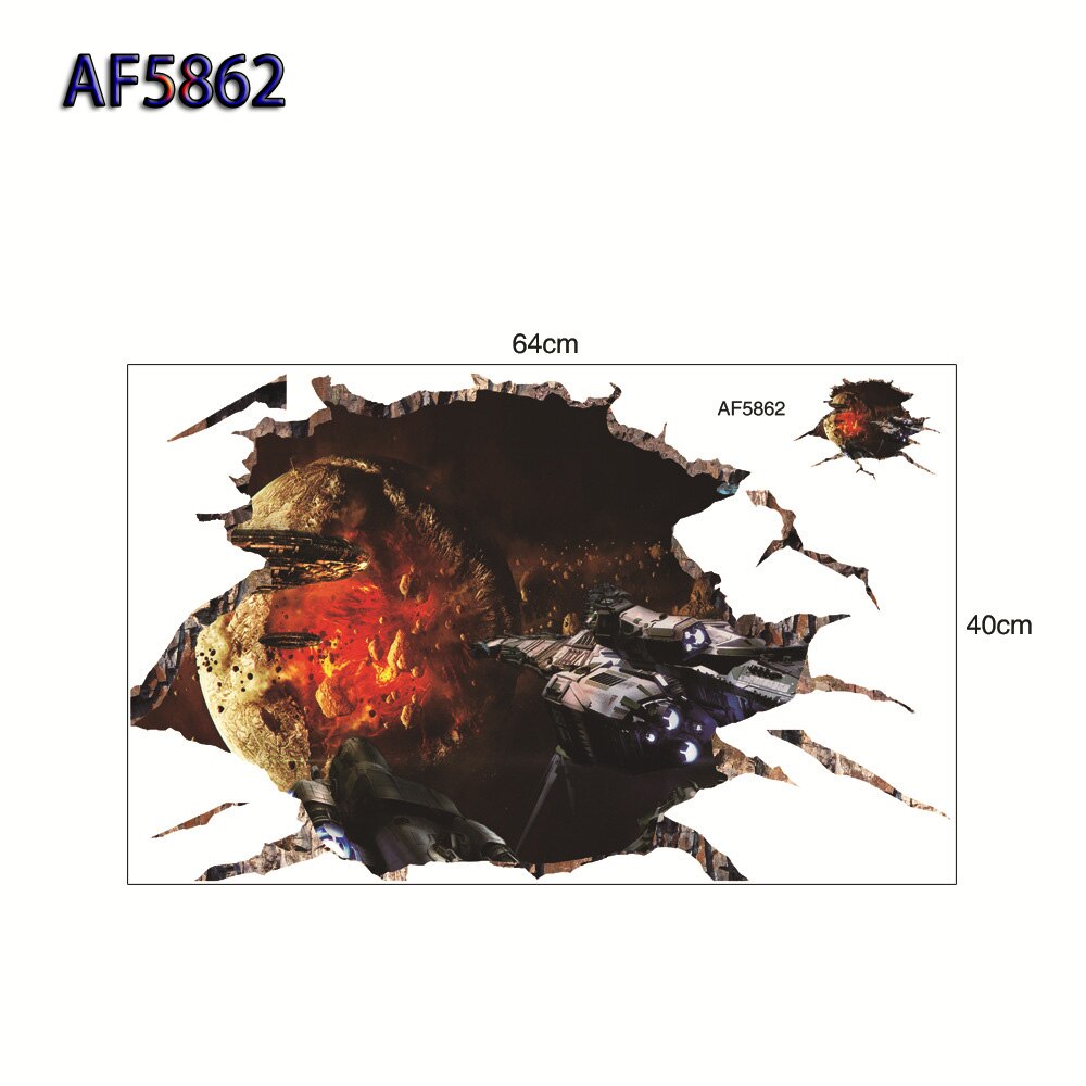 3D Cosmic Space Planet Broken Wall Stickers Removerable for Kids Rooms Boy Bedroom Nursery Home Decoration Decals Murals: AF5862