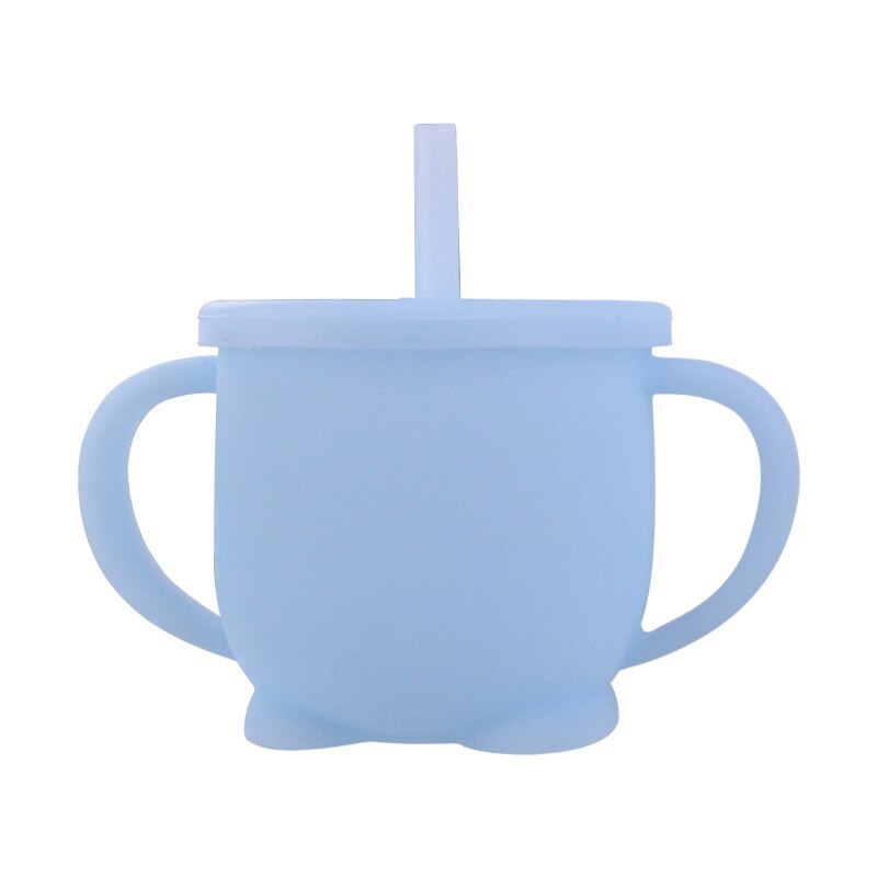 Baby fodring kopper baby læring baby drikkevarer silikone sippy kopper til småbørn og børn med silikone sippy kop låg solid: Himmelblå