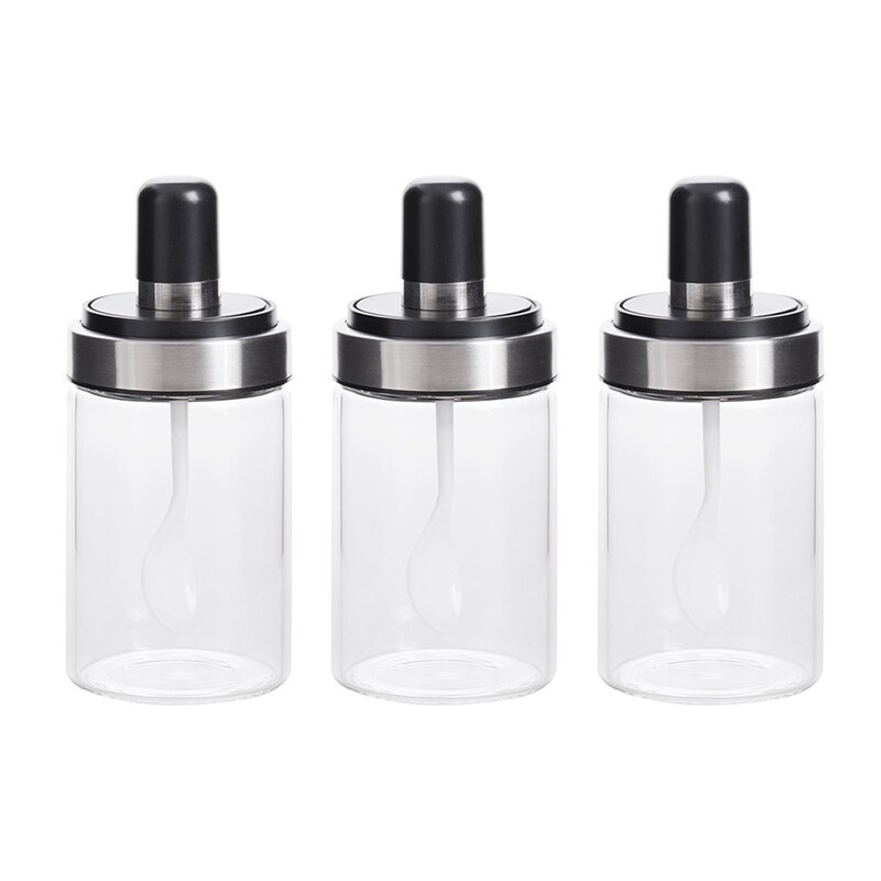 3 pcs/1 pc Glas Luchtdichte Pot Spice Containers Fles Kruiderij Zout Peper Kruiden Fles Opslag Spice Potten Pot met Lepel Deksel: 3pcs