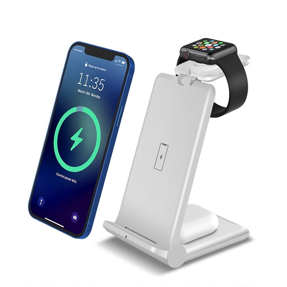 FDGAO-cargador inalámbrico Qi de 15W, estación de carga rápida para Apple Watch 7, 6, 5, 4, iPhone 13, 12, 11, XS, XR, X, 8, Airpods Pro: 3 in 1 White