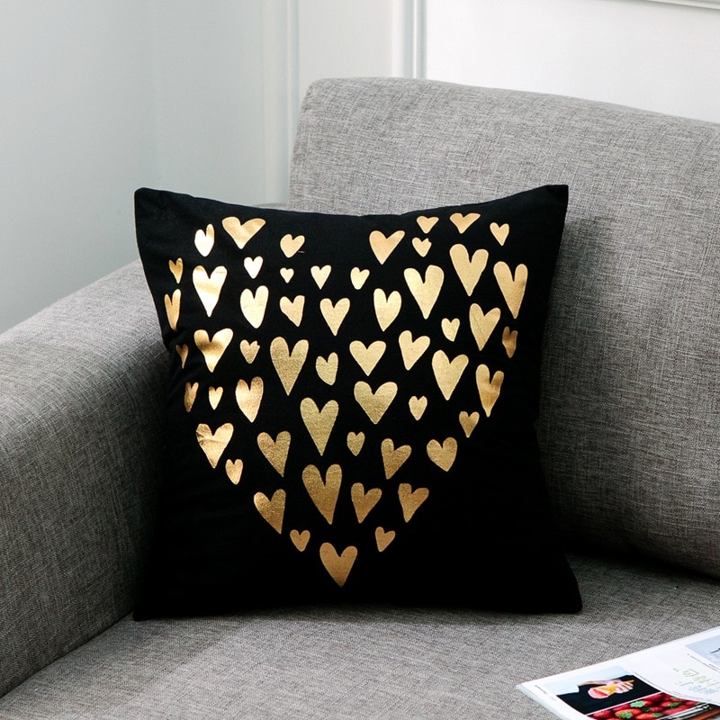 Cojín dorado negro bronce corazón labios lámina de oro cojines almohadones decorativos decoración para el hogar almohada sofá