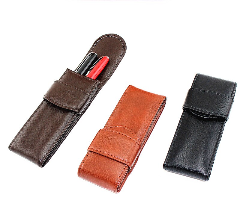 PU Leather Fountain Pen Case / Bag for 2 Pens - Black Pen Holder / Pouch