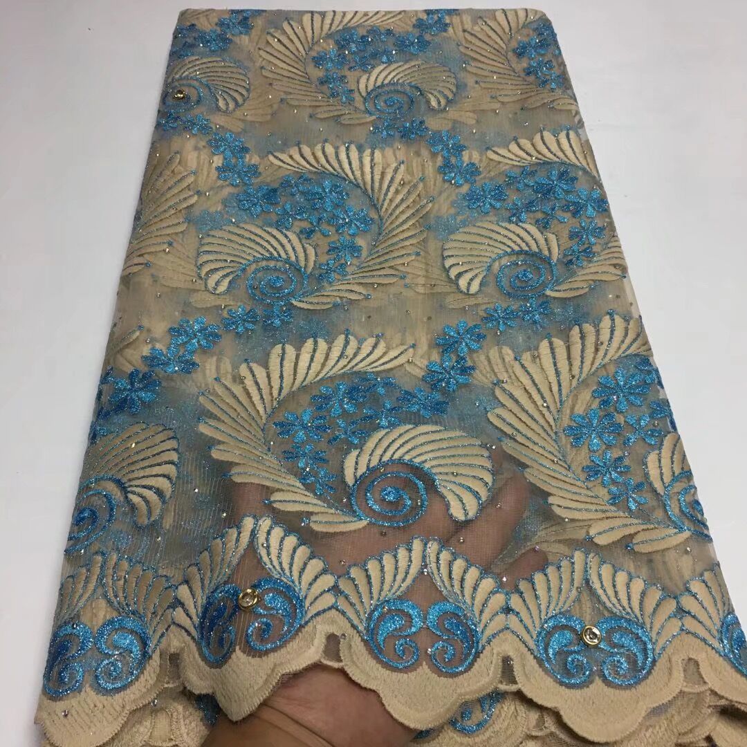 African style The latest Onion color net lace fabric with stones for party wedding cloth 5 yards