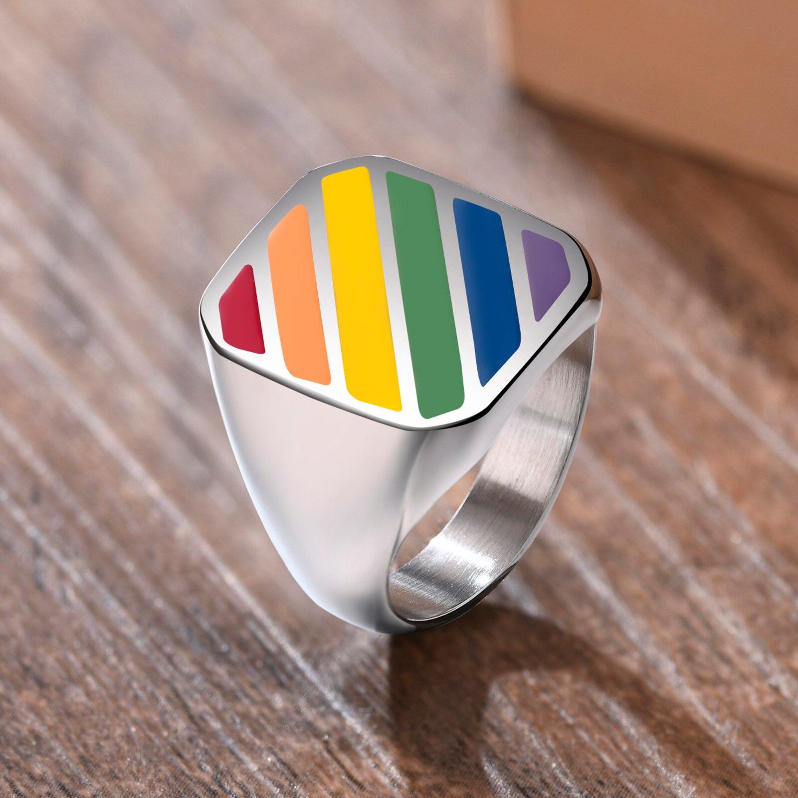 Stainless Steel Rainbow Ring Men Promise Jewelry Lesbian Gay Pride LGBT
