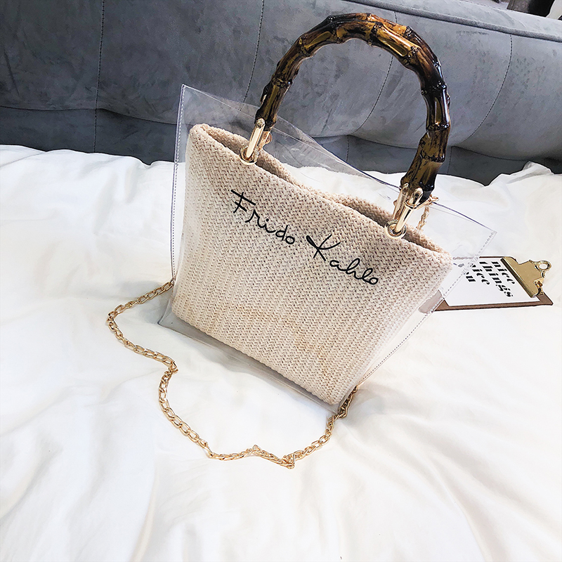 Summer Small Handbag Transparent Women Hand Bags Chain Straw bag Lady Travel Beach Shoulder Cross Body Bag Sequins