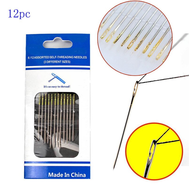 12pcs sewing needle hand sewing needle steel and nickel plating fine manual work easy threading side gold tail needle 20O28