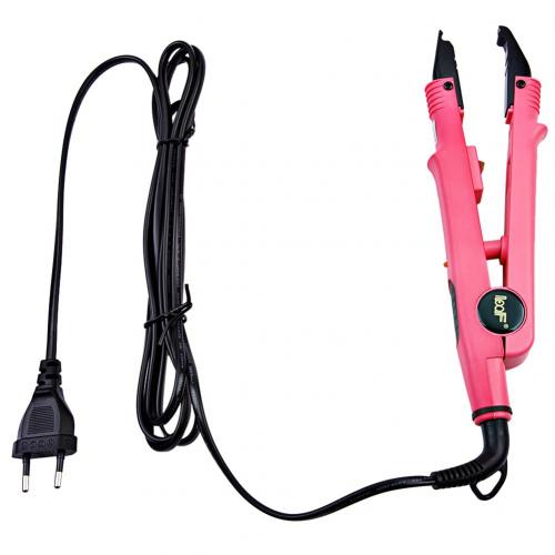 Hair Extension Fusion Iron Keratin Bonding Tool Heat Connector: Pink EU Plug