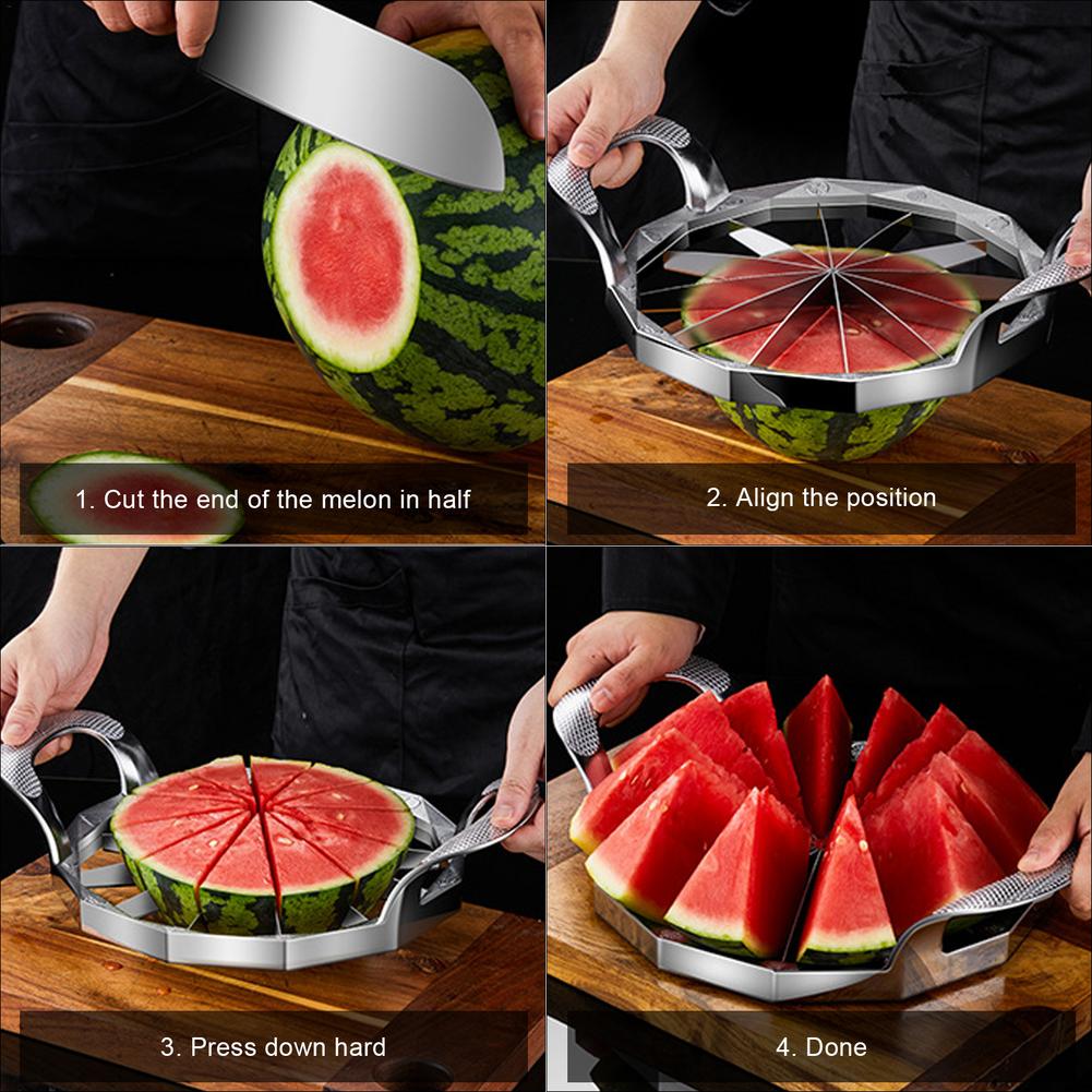 Trancheuse à pastèque avec poignée, coupe-fruits complet en acier inoxydable, ustensiles de cuisine, Gadget pour pastèque Cantaloup et Melon