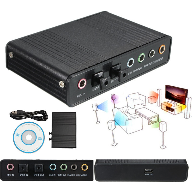 External Sound Card USB 7 Channel 5.1 External Audio Music Sound Card Soundcard For Laptop PC with Driver CD + USB Cabler