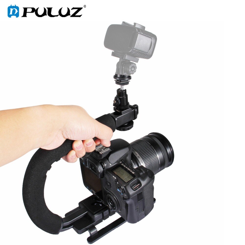 Kit de estabilizador portátil puluz em formato de u/c, suporte de tripé dv com sapata fria, cabeça para celular, gopro, para todas as câmeras slr