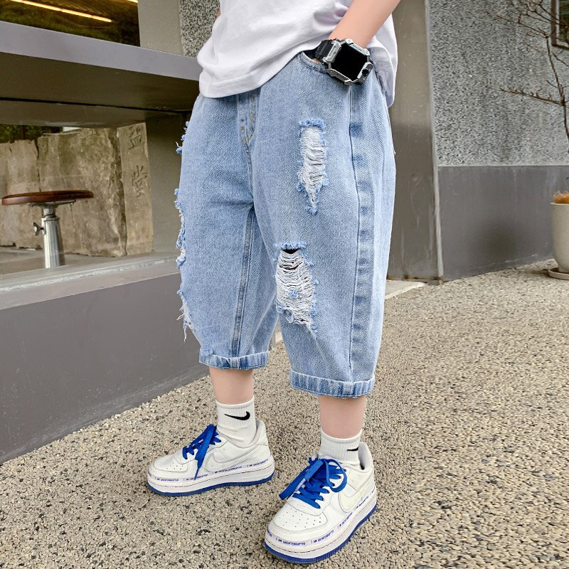 Pantalones cortos vaqueros rasgados para niños, de verano, de , con agujeros rotos, para adolescentes de 5 a 14 años: 11