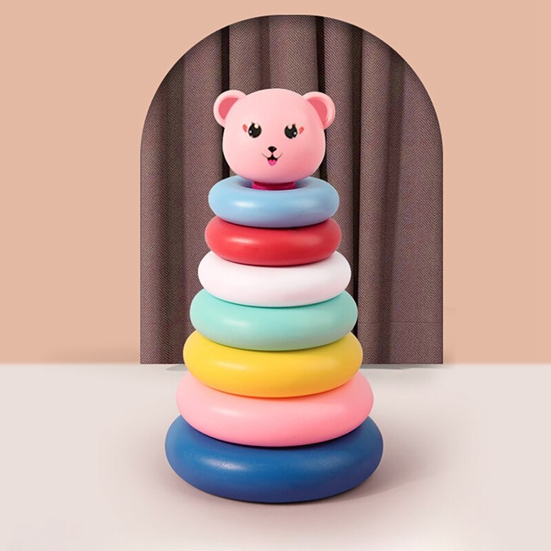 Baby bell blocks ring toy children's colorful rings blocks rings house rainbow rings learning colors and shapes toy