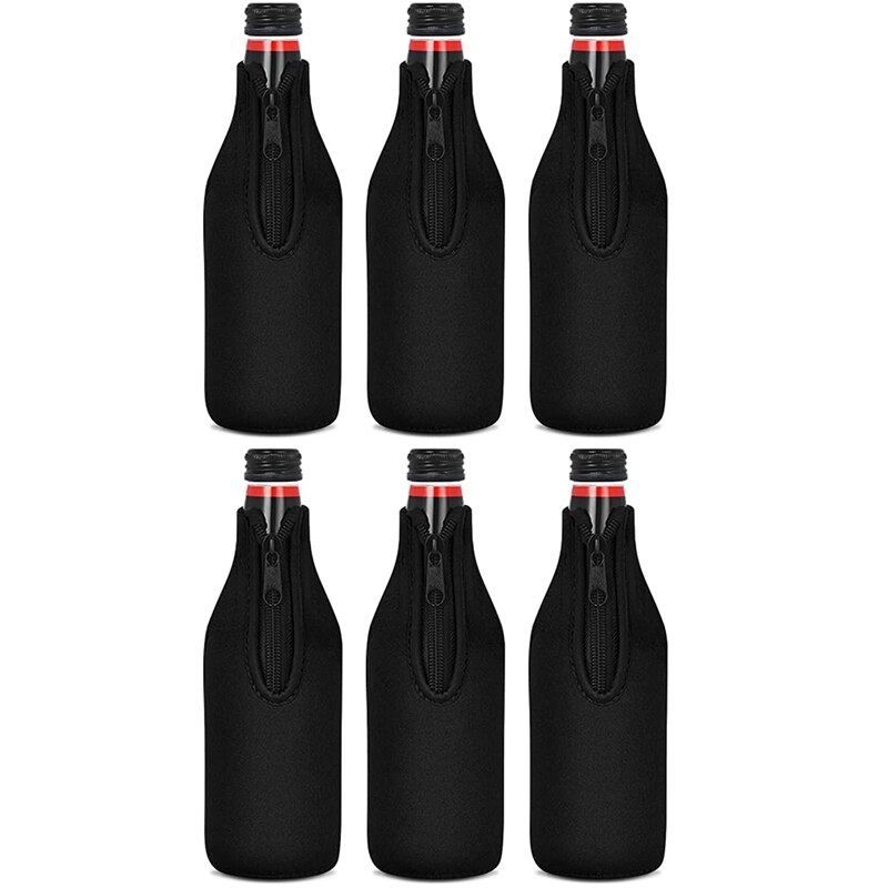 Bierfles Koeler Mouwen Houd Drankje Koud Zip-Up Extra Dikke Neopreen Geïsoleerde Sleeve Cover Black: Licht Geel
