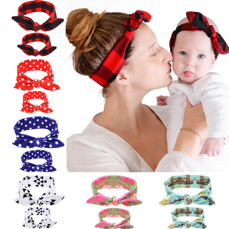 Emmababy Familie Headwear 2 stücke Frauen Kinder Baby Mädchen Elastische Verknotet Turban Haarband Stirnband Headwear