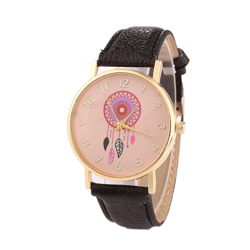 Reloj atrapasueños de para mujer, relojes casuales, de cuero, de cuarzo, LZ4097: Black