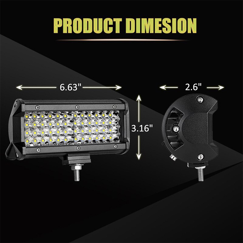 Barra de luz LED de trabajo para camiones, coches, tractores, todoterreno, SUV, 4WD, 4x4, barco, ATV, Combo de punto, 2x4 &quot;, 60W, 72W, 120W, 144W, 12V