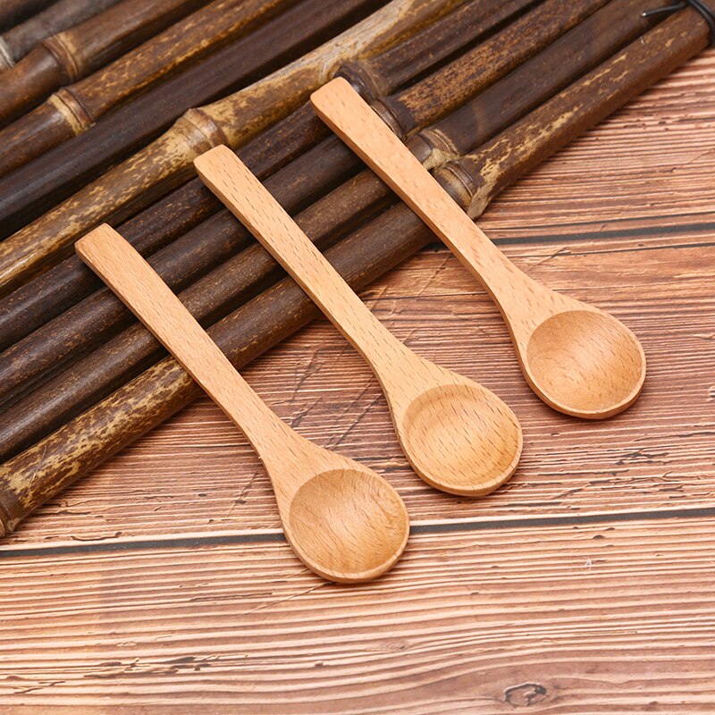 1pc små mini træ runde bambus skeer suppe te kaffe salt ske marmelade scoop diy køkken køkkenredskab værktøj bestik!