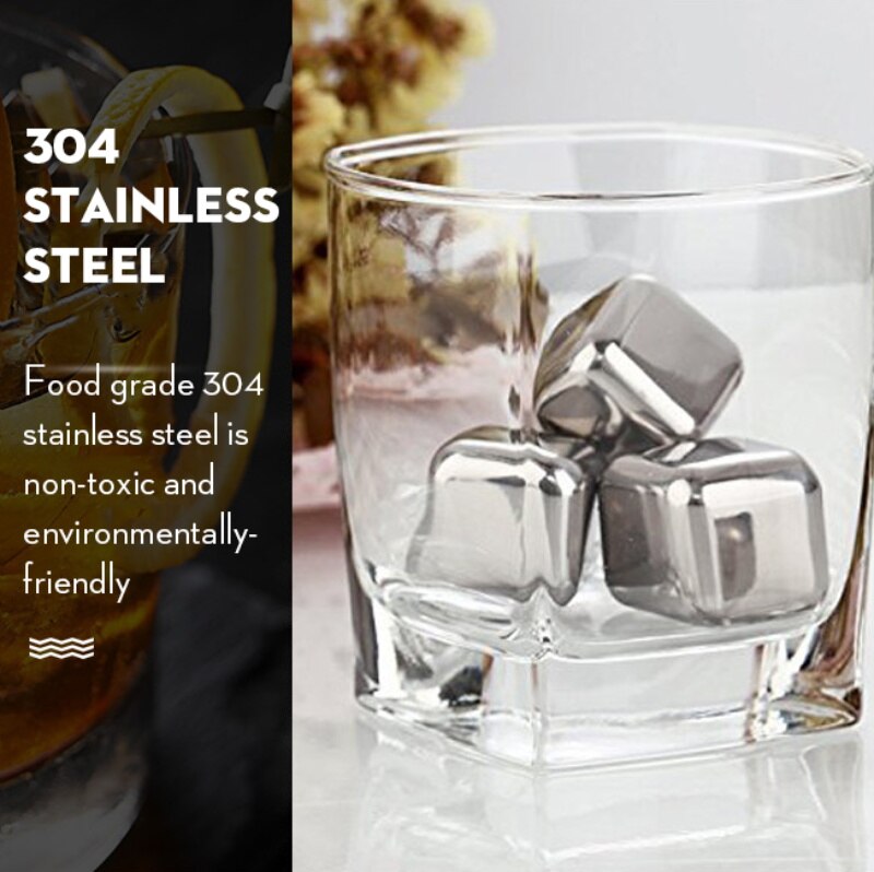 Whisky Stones Ice Cubes Set Reusable Food Grade Reusable Stainless Steel Ice Cube Wine Cooling Cube Chilling Rock Party Bar Tool