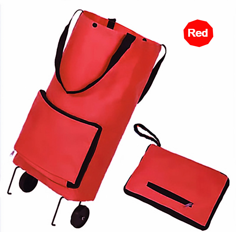 LEDFRE winkelwagen boodschappen trolley met wieltjes Sleepboot Bag Folding Supermarkt Boodschappen Winkelwagen Huishoudelijke Draagbare Boodschappentas LF71041: Red