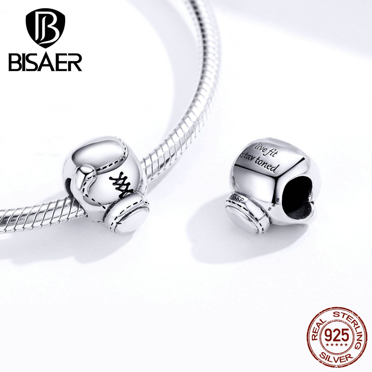 BISAER Authentic 925 Sterling Silver Boxing Sets Gloves Beads Charms fit Bracelets & Bangles Sterling Silver Jewelry ECC1325