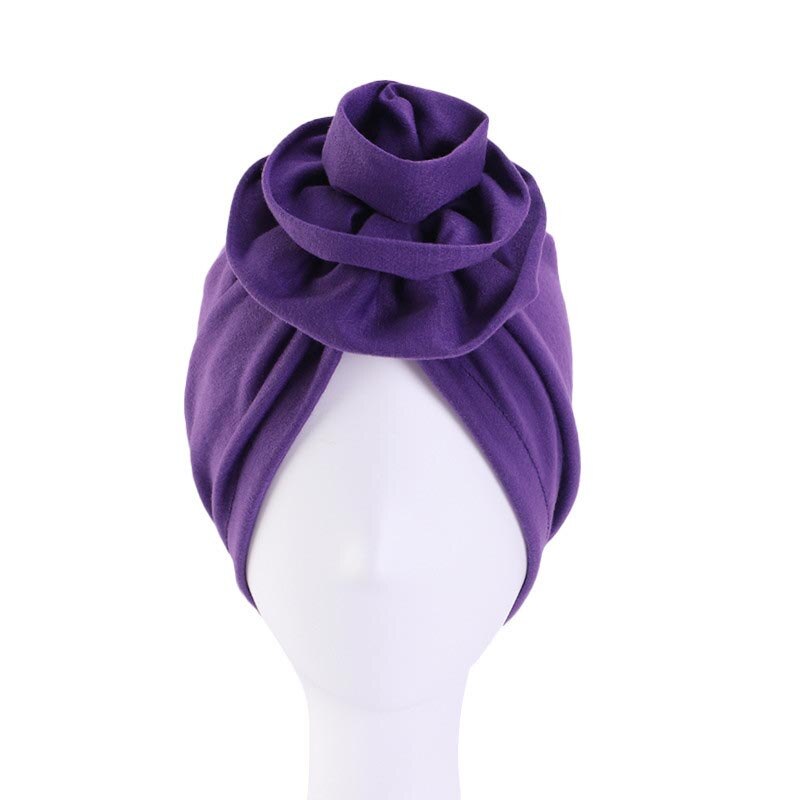 Soild Floral Floral Women Turban Hat bohemian top flower turban african twist headwrap Ladies Hair Accessories India Hat: purple