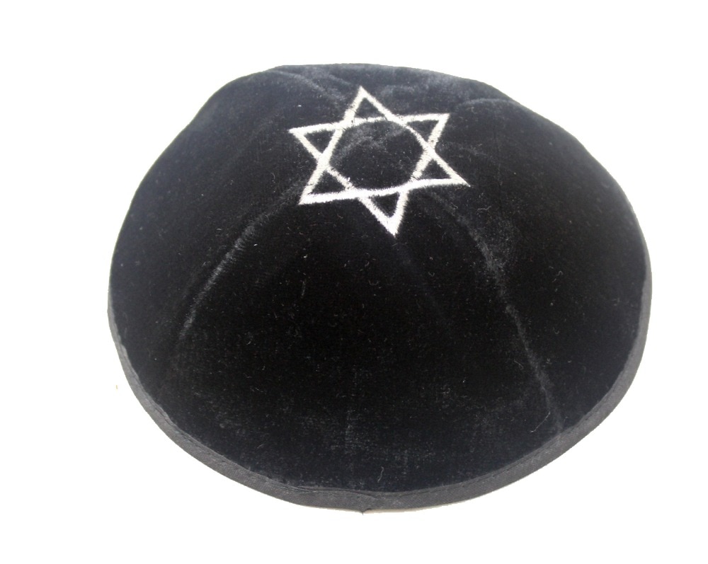 Sort fløjl broderet kippah jødisk kippot yarmulkes kipa