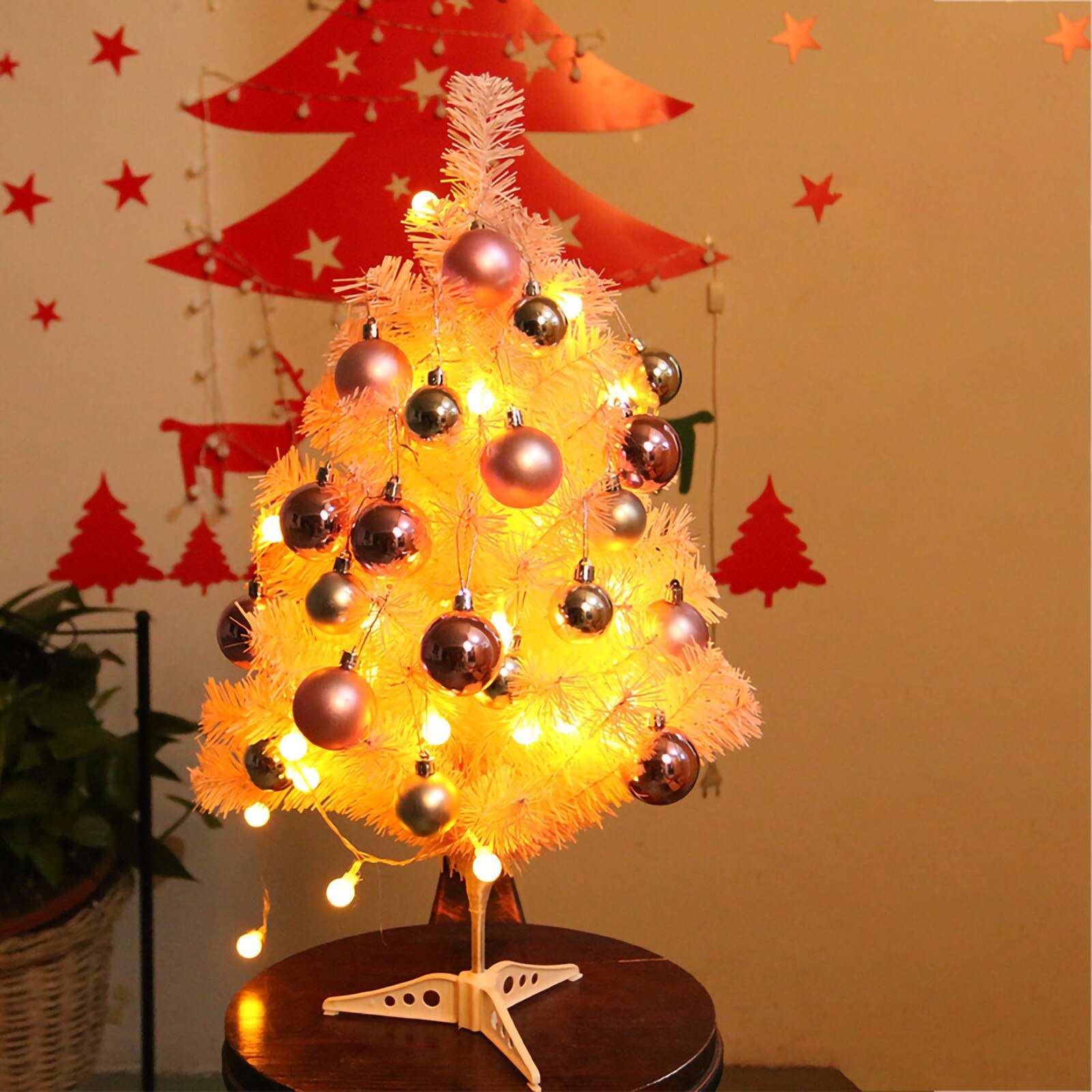 Feather Pink Christmas Tree DIY LED Luminous Mini Christmas Tree 60cm Chic Xmas Year Home Decoration Ornaments