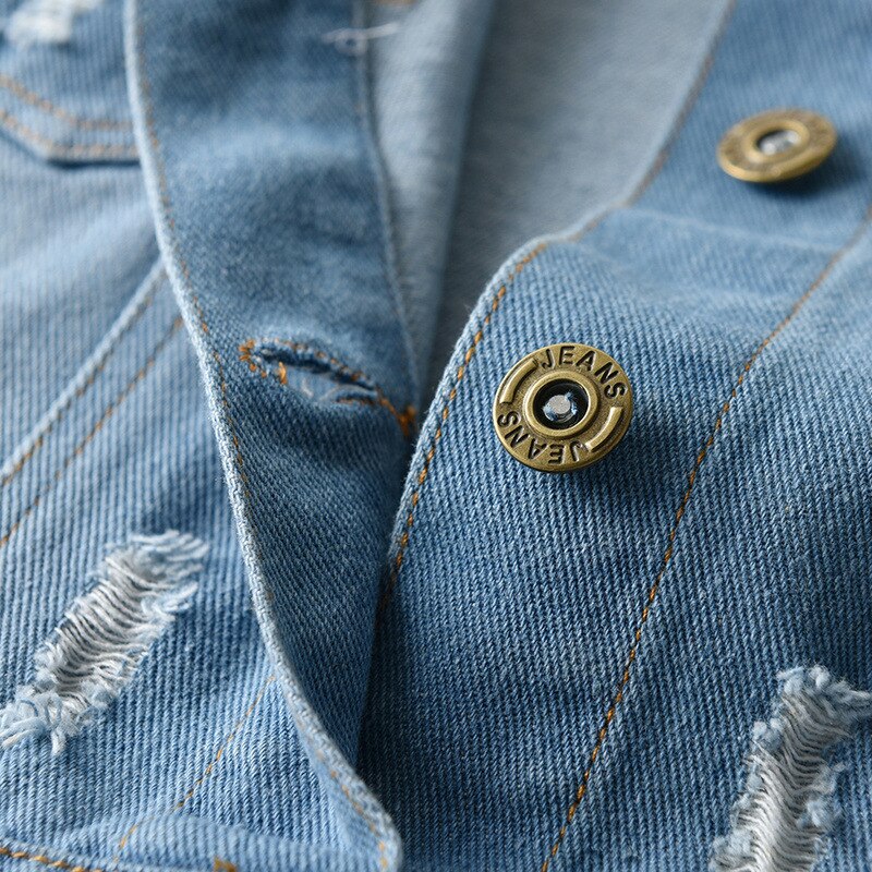 Giacca da bambino in cotone con fori per bambina primavera autunno tinta unita colletto rovesciato Jeans per bambini cappotto capispalla in Denim per bambini