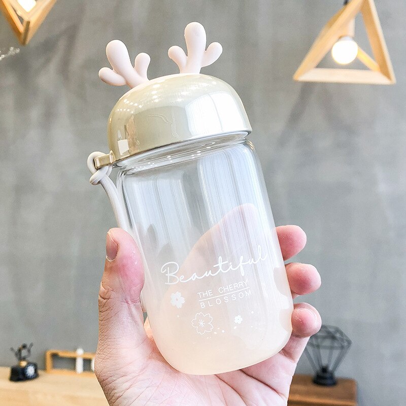 Gradient hjorthorn 300ml söta vattenkopp barns resande vattenkopp färgglada flickor: Beige