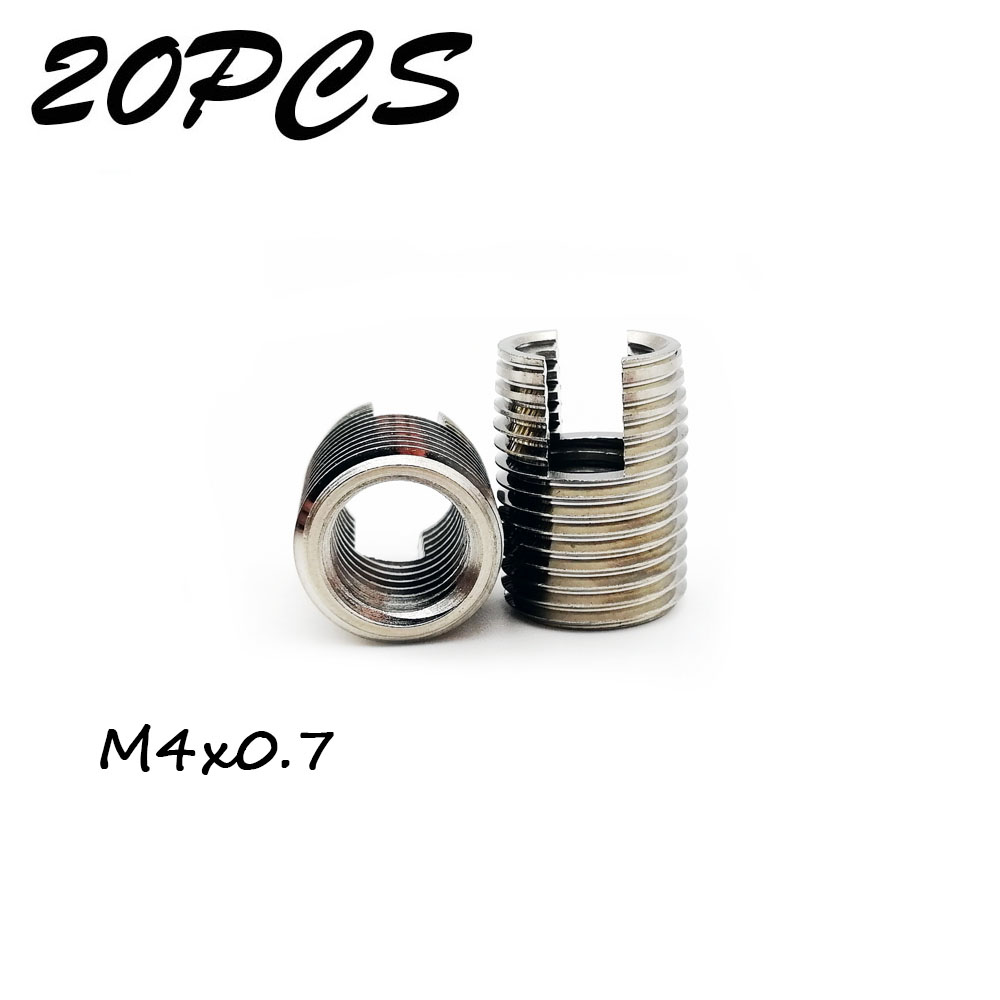 20PCS stainless steel Threaded Inserts Metal M4-0.7 Thread Repair Insert Self Tapping Slotted Screw Threaded