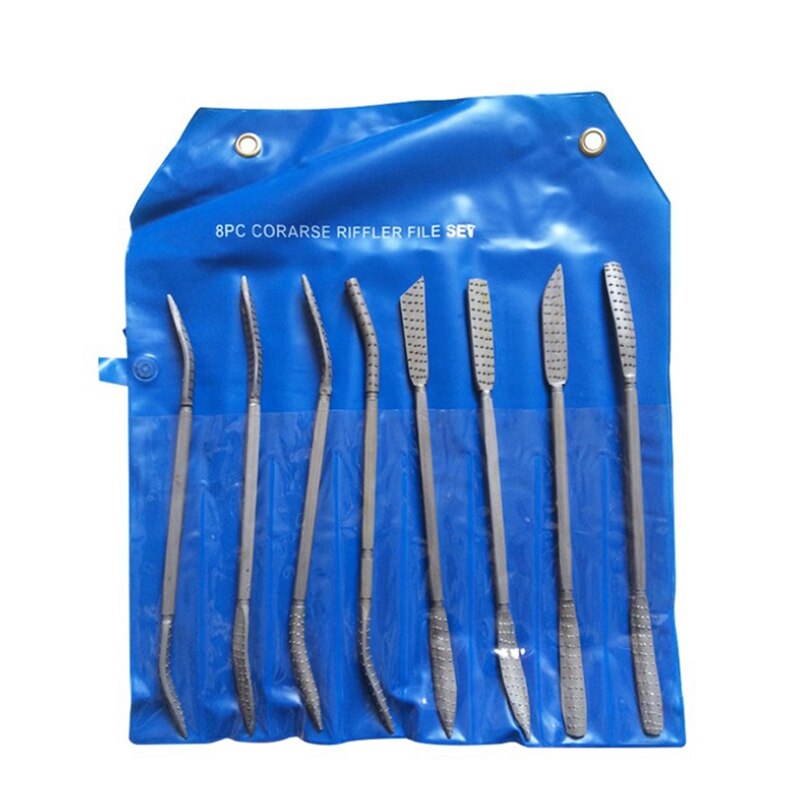 Wood Riffler File Set 8PCS 200mm Double Ended Burrs for Woodworking Carving Hand Tools Needle File