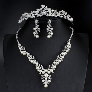 Ensemble de bijoux de mariage pour femmes, accessoires pour vêtements de mariée, collier, boucles d'oreilles, couronne, ensemble trois pièces: 4