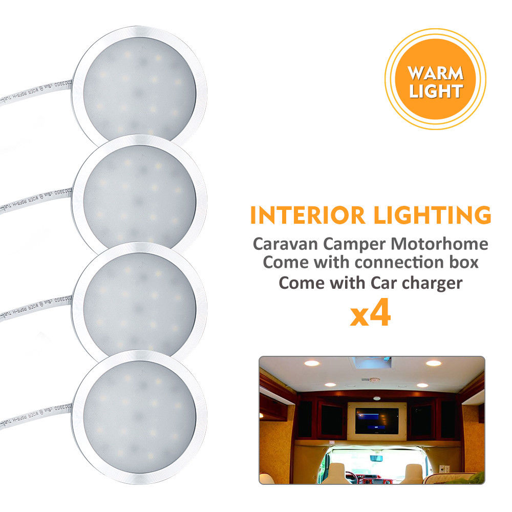 4X 12V Camper Caravan Warm Interieur Led Spot Verlichting + Afstandsbediening Dimmer Auto Licht