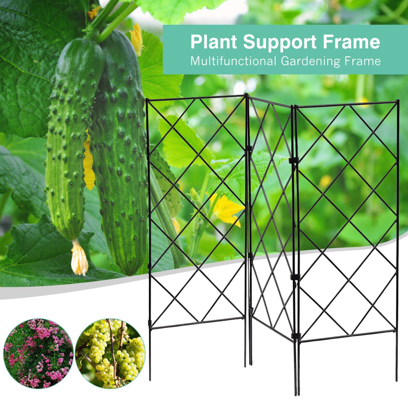 3pcs Foldable Plant Arch Climbing Trellis Frame Garden Flower Plant Growing Support Metal Iron Trellis Wall Black