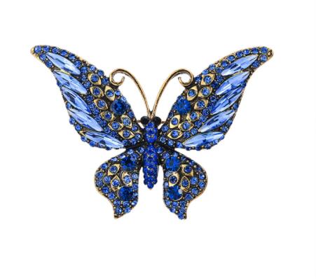 Weimanjingdian mærke smukke farver krystal sommerfugl broche nål til kvinder piger børn smykker: Blå