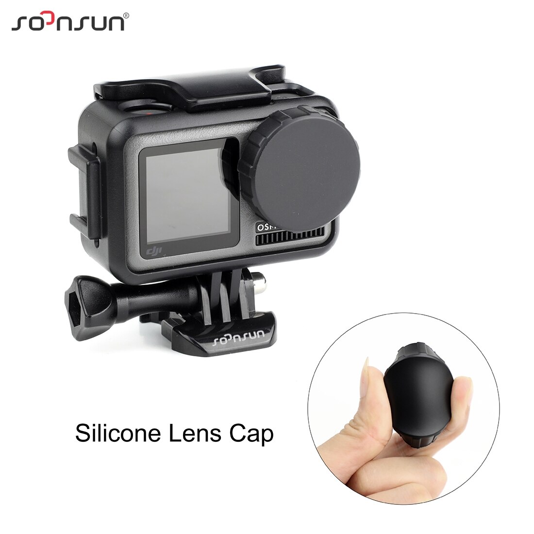 SOONSUN Protective Frame Mount Housing Case for DJI Osmo Action Frame Shell Cage Border with Cold Shoe Mount and Lens Cover Cap