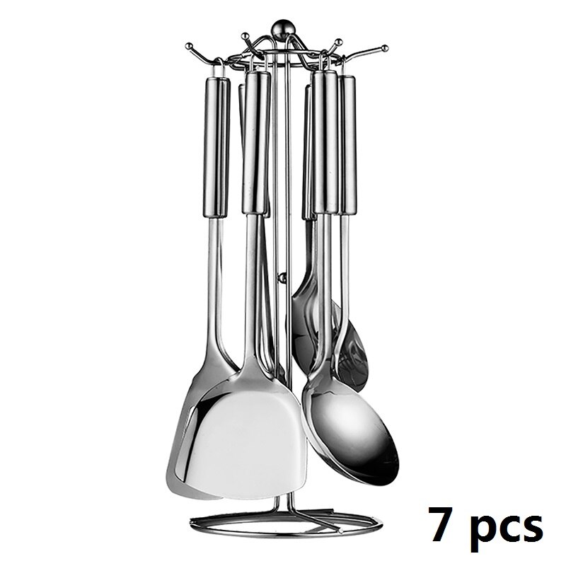 6pcs Stainless steel Cooking Tools Kitchenware Kitchen Tool Cook Utensil Set Soup Spoon Colander Turner Meat Fork Leak Shovel: 6pcs in Holder