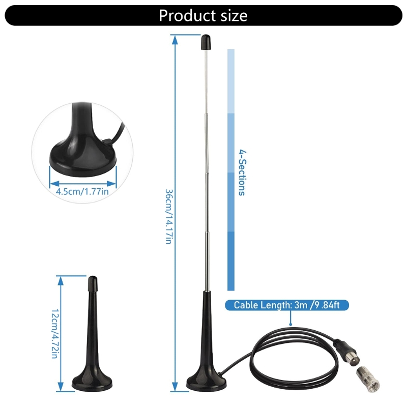 DAB FM Antenna High 75ohm FM Telescopic Antenna with 3 Adapters Indoor FM Radio Antenna for Home Stereo Receiver