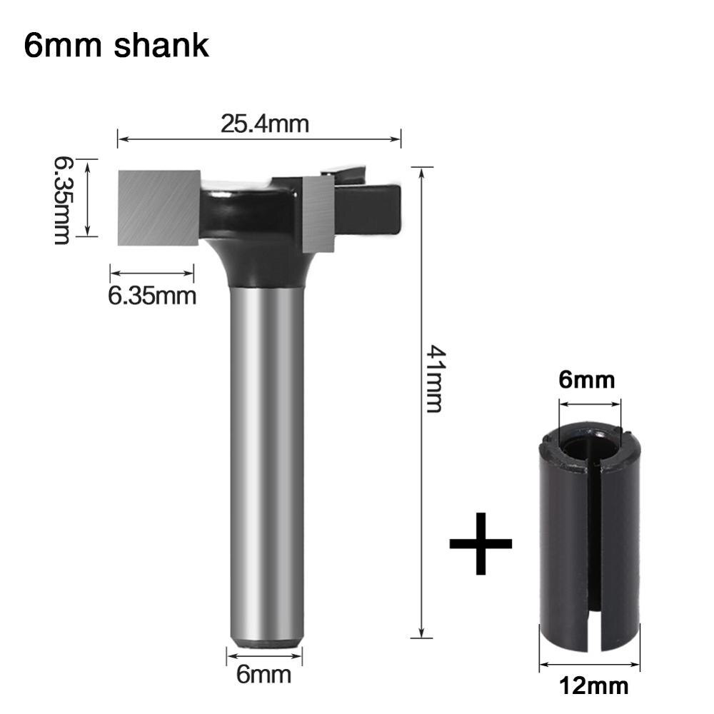 Spoilboard Surfacing Router Bit 1/4 inch 6mm Shank 1 inch Cutting Diameter + Adapter Slab Flattening Router Bit Planing Bit Wood: NO4 6x25.4 Adapter