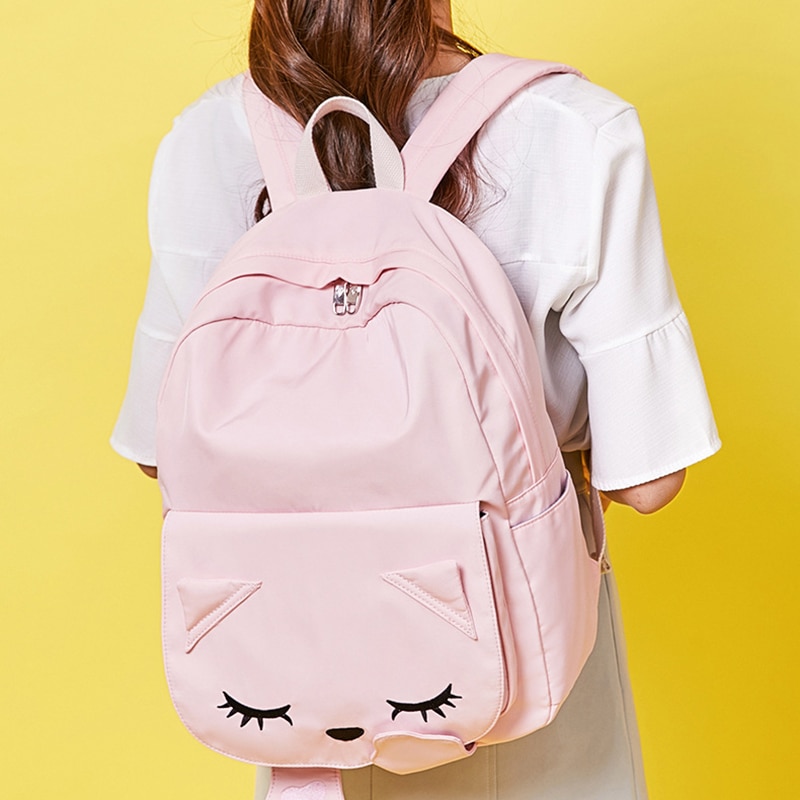 Bolso escolar de gato Rosa bonito para mujer, mochila de viaje a prueba de agua de Corea para estudiante, mochila para computador portátil linda de nailon