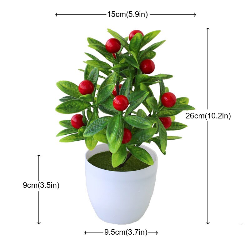 Kunstige planter bonsai appelsin granatæble frugt chili træ potte vindueskarm dekoration hjemme bord dekoration mini plast ornament: 17