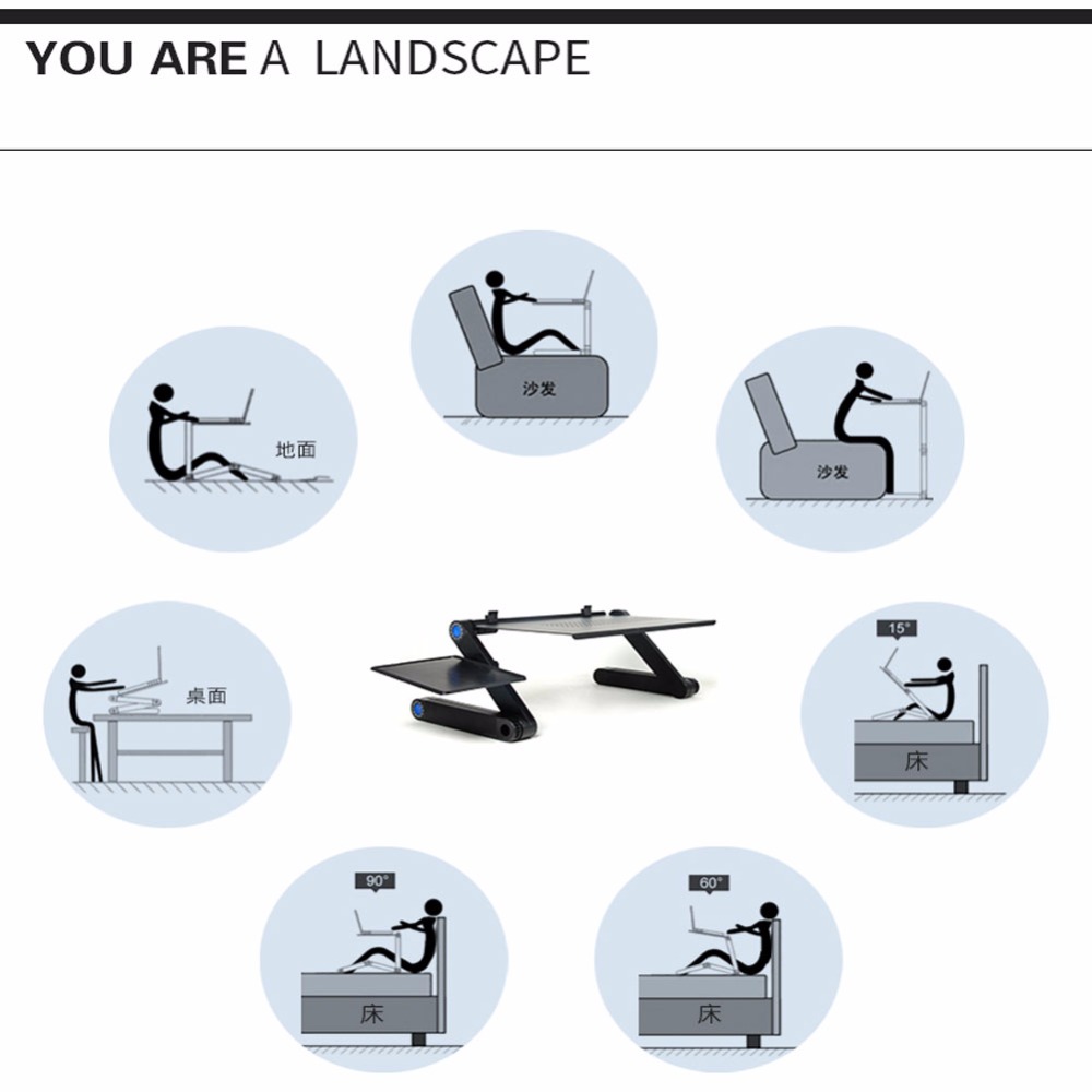 1 sztuka/paczka stałe trwałe regulowany składany Lapdesk z 2-chłodzenie-wentylator dla biura i domu