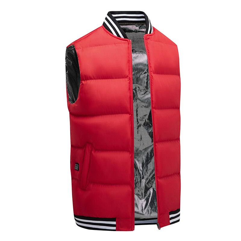Winter Smart Self-heating Vest for women Cotton-padded Clothes Solid Color Sleeveless Vest Men's USB Charging Plus Velvet Jacket: red / L