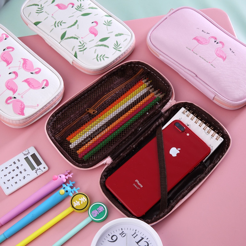 Flamingo Pencil Case Kawaii School Penal Pencilcase for Girls Cute Pen Case Bag PU Pencil Box Pouch School Stationery Supplies