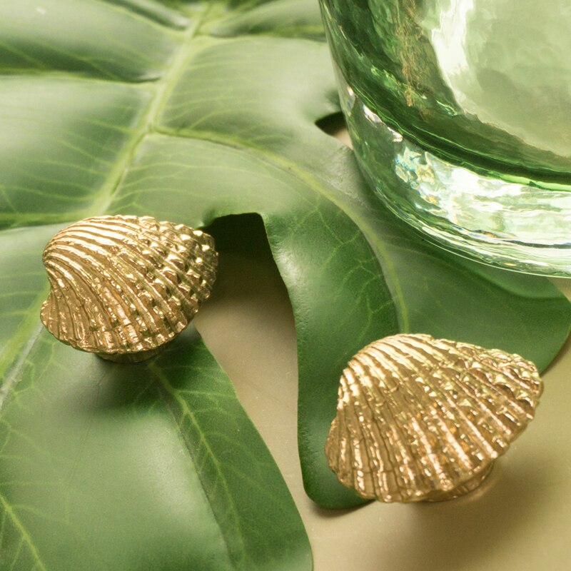 Retro Brass Shell-Shaped Golden Cabinet Knobs Furniture Handles Kitchen Door Handles for Furniture pulls for drawer cupboard