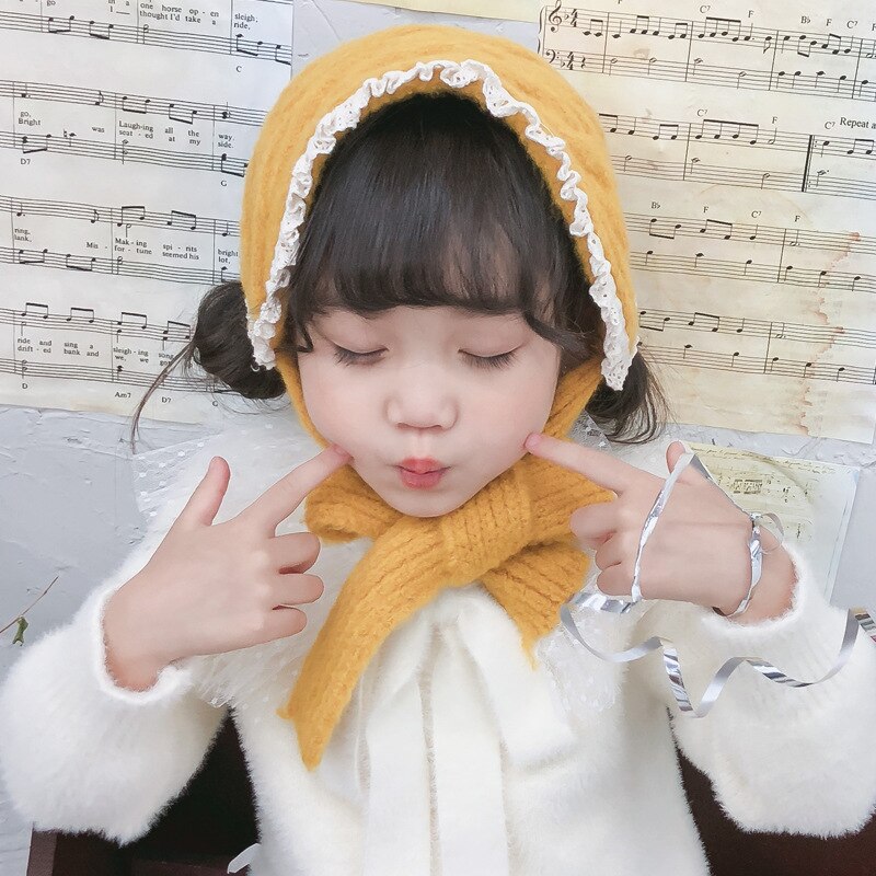 Piger strikket pandebånd tørklæde koreansk stil blonder sød efterår vinter all-match 120*13 cm ren farve barn varmt tørklæde