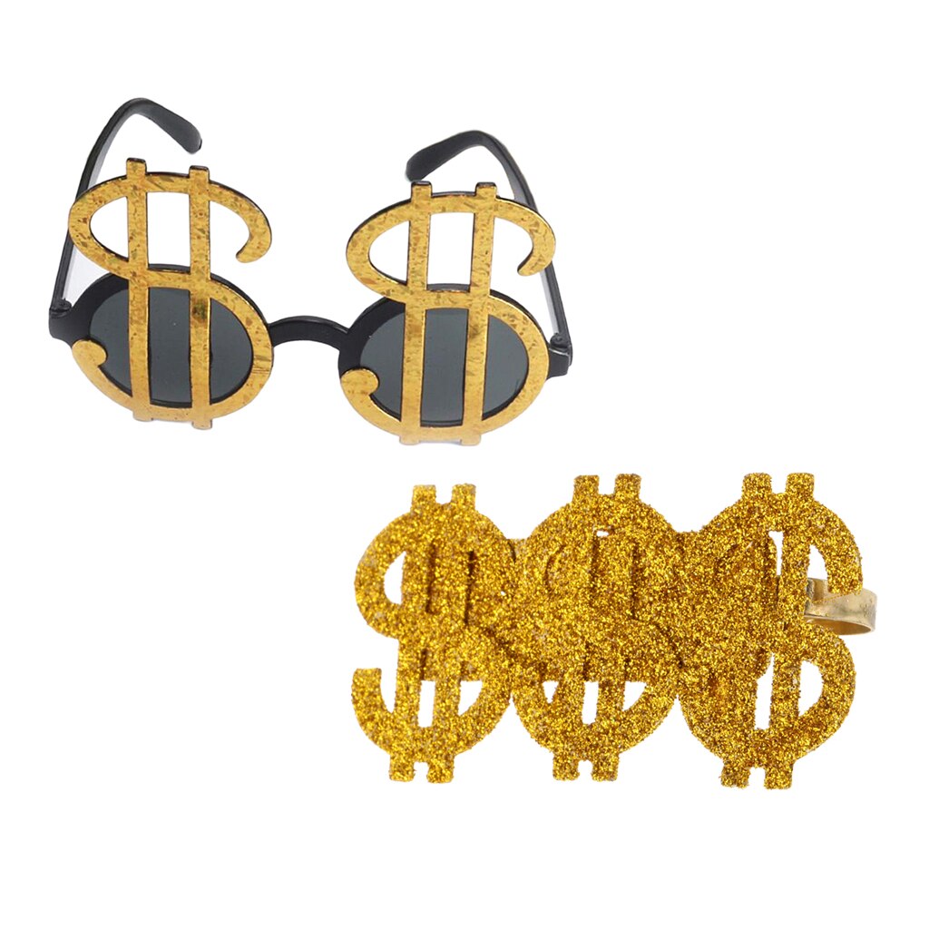 2 stk bling us dollar tegn briller ring kostume big daddy alfons dress up rekvisitter