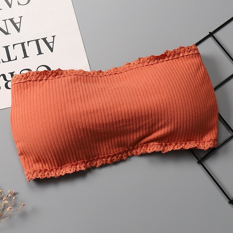 Boob Tube Strapless Bra Top Women Rib High Elastic Wireless Push Up Padded Back Closure Stylish White Black Bandeau Top: Coral Red