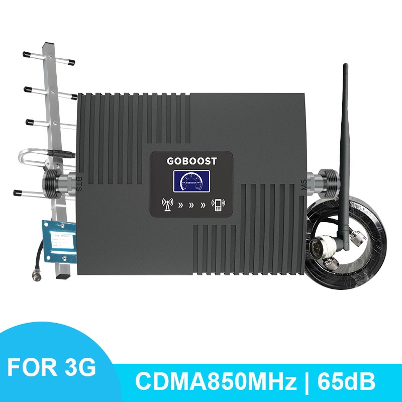 CDMA 850MHz Cell Signal Booster Kit - 65dB Gain Repeater with Yagi Antenna & 10m Cable